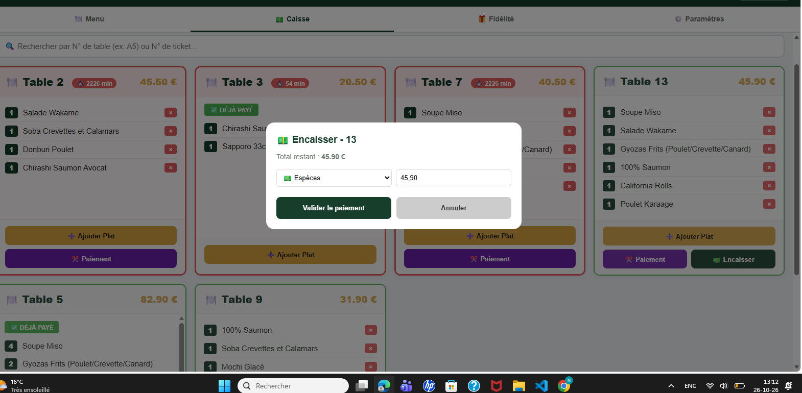 Validation du paiement